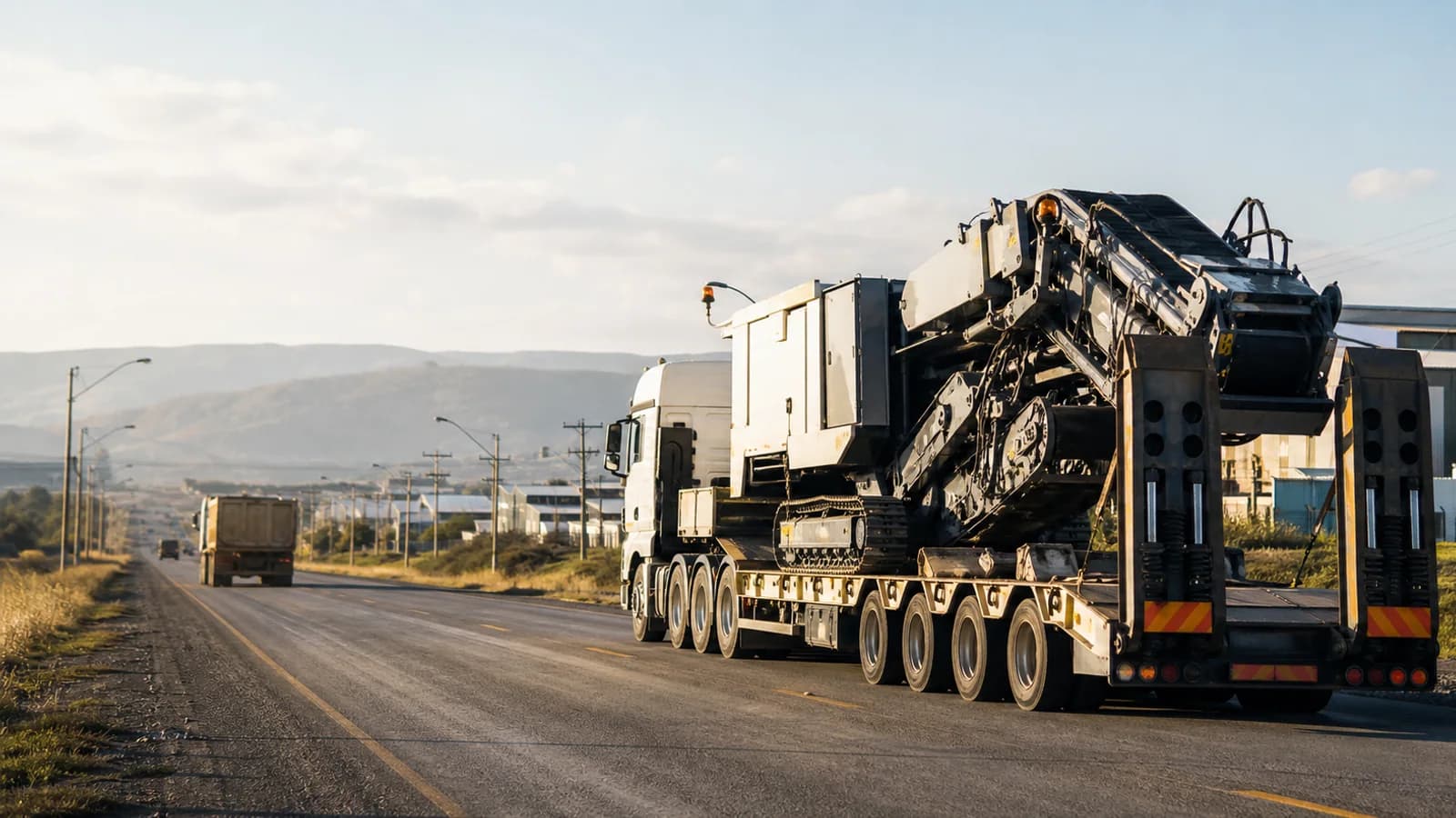 Industrial logistics corridor with heavy equipment transport